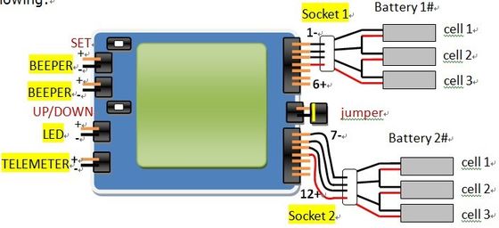 6S 12S LiPO แบตเตอรี่เซลล์ วอลเตจ มอนิตเตอร์ ระบบการติดตาม